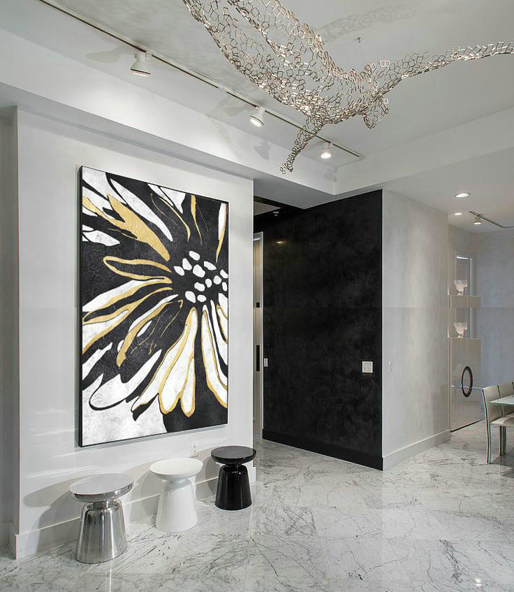 Original Abstract Painting Extra Large Canvas Art,Hand-Painted Black And White Minimal Painting On Canvas,Large Wall Canvas